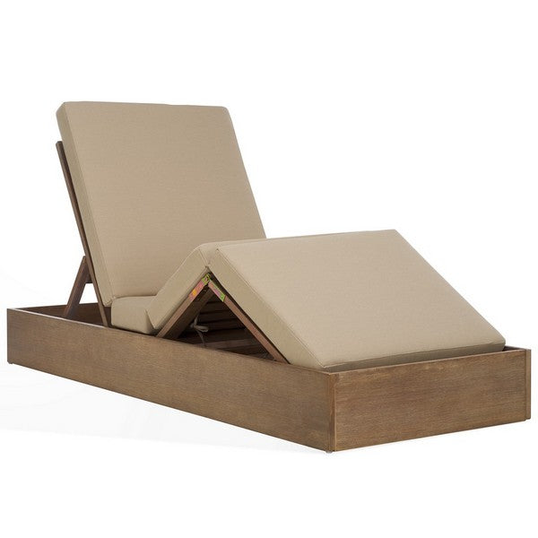 Vincent Wood Chaise Lounge Chair in Tan with Adjustable Back and Leg