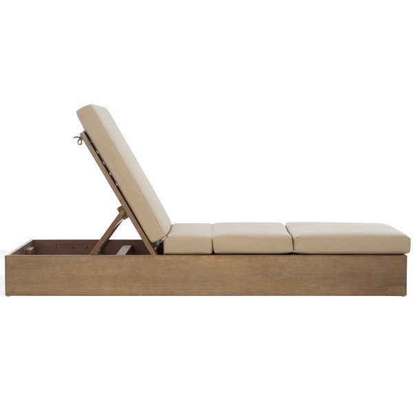 Vincent Wood Chaise Lounge Chair in Tan with Adjustable Back and Leg