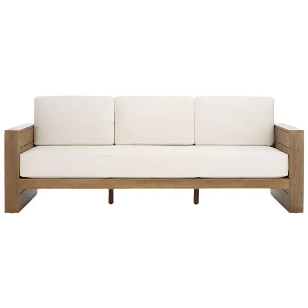 Santiago Eucalyptus Wood Patio Sofa in Natural/Beige with Upholstered Cushion