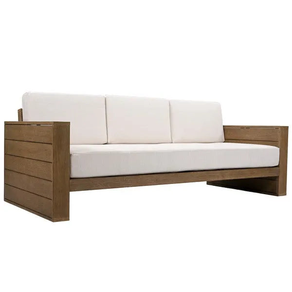 Santiago Eucalyptus Wood Patio Sofa in Natural/Beige with Upholstered Cushion