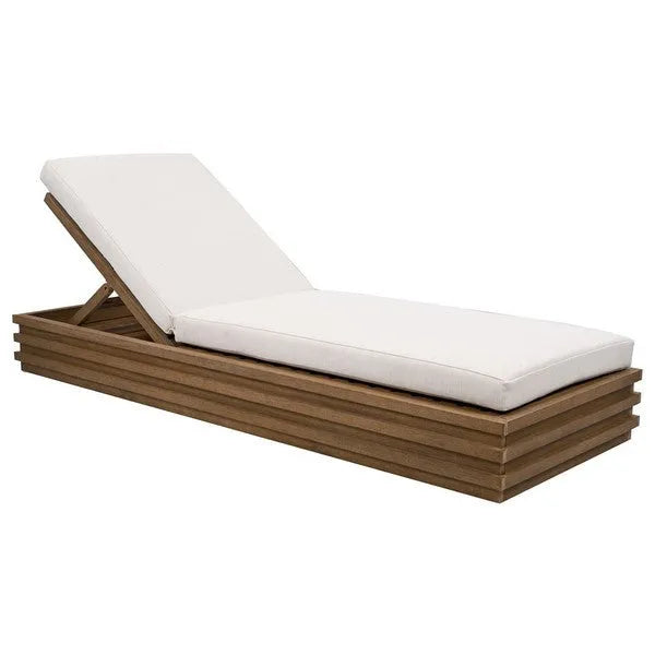 Barbados Eucalyptus Wood Chaise Lounge Chair in Beige