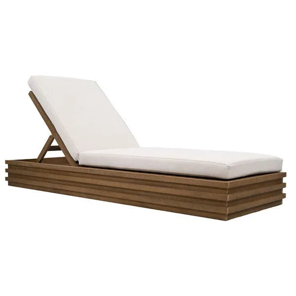 Barbados Eucalyptus Wood Chaise Lounge Chair in Beige