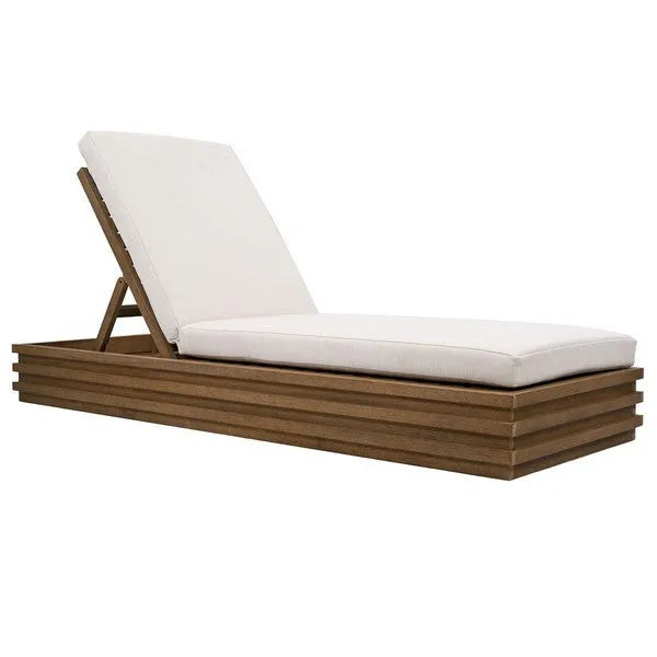 Barbados Eucalyptus Wood Chaise Lounge Chair in Beige