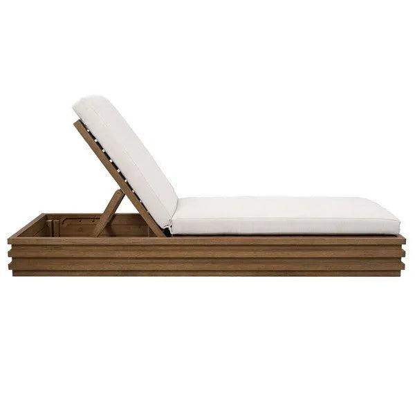 Barbados Eucalyptus Wood Chaise Lounge Chair in Beige