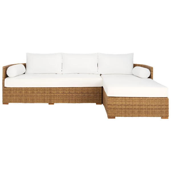 Anguilla Wicker Outdoor Chaise Sectional in Natural and White