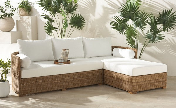 Anguilla Wicker Outdoor Chaise Sectional in Natural and White