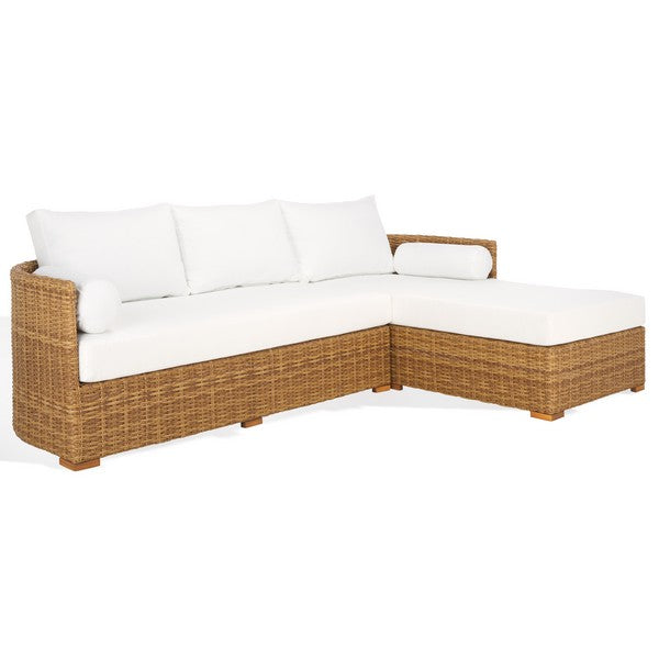 Anguilla Wicker Outdoor Chaise Sectional in Natural and White