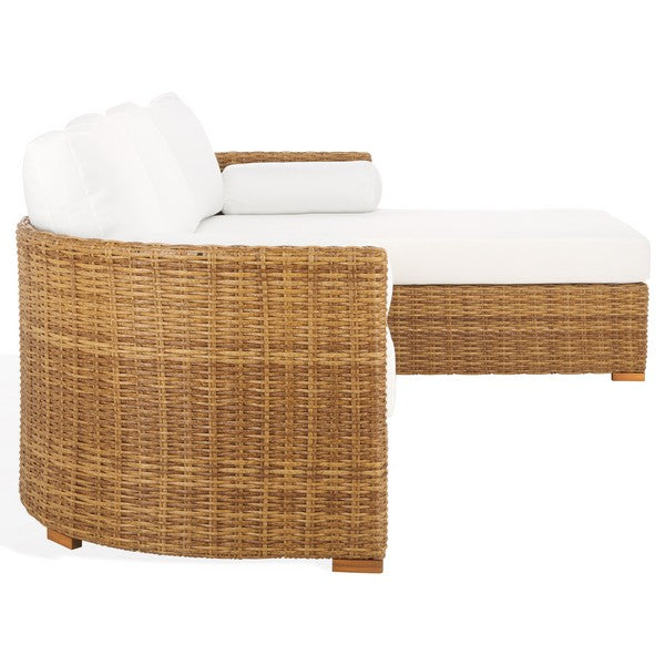 Anguilla Wicker Outdoor Chaise Sectional in Natural and White