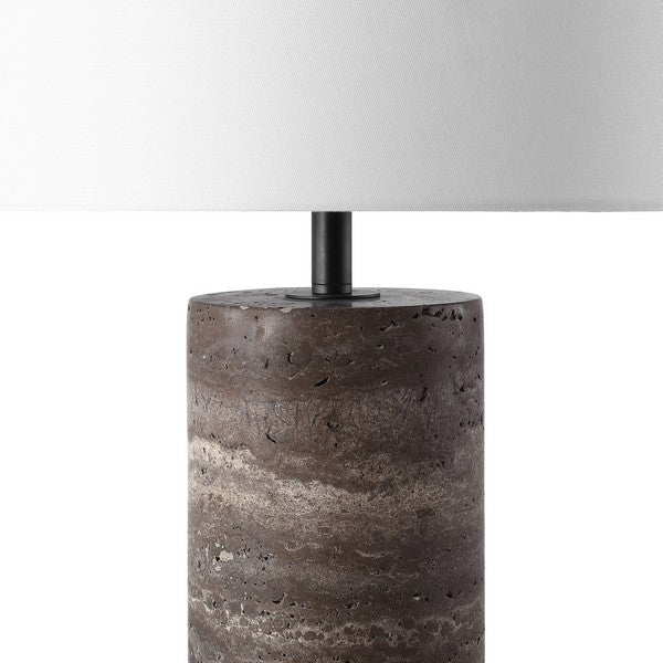 Rynetta Travertine Table Lamp in Dark Brown with Dimmer Switch