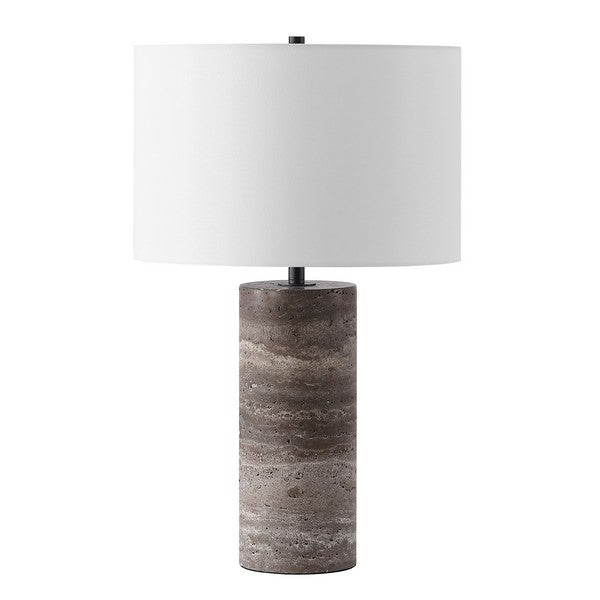 Rynetta Travertine Table Lamp in Dark Brown with Dimmer Switch