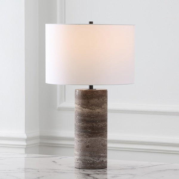 Rynetta Travertine Table Lamp in Dark Brown with Dimmer Switch