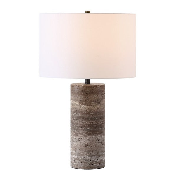 Rynetta Travertine Table Lamp in Dark Brown with Dimmer Switch