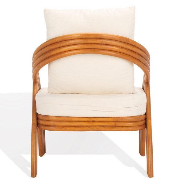 Safavieh Demarco Rattan Accent Chair in Natural/White with Curved Back