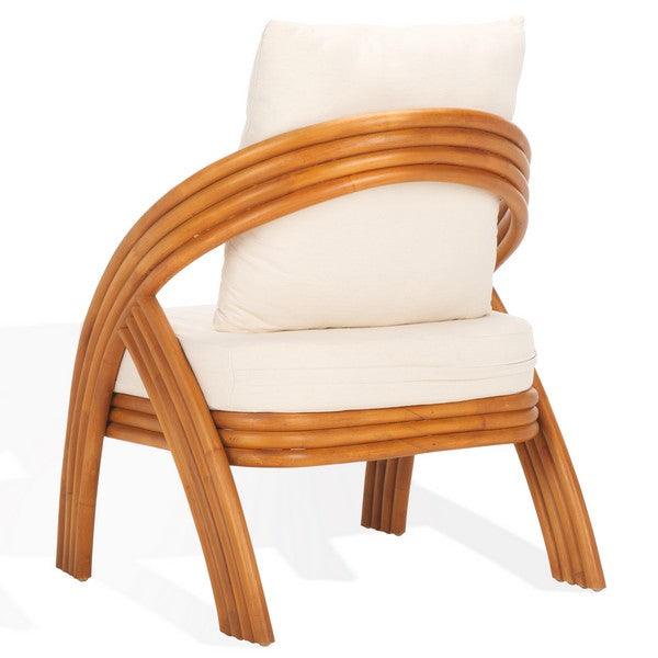 Safavieh Demarco Rattan Accent Chair in Natural/White with Curved Back