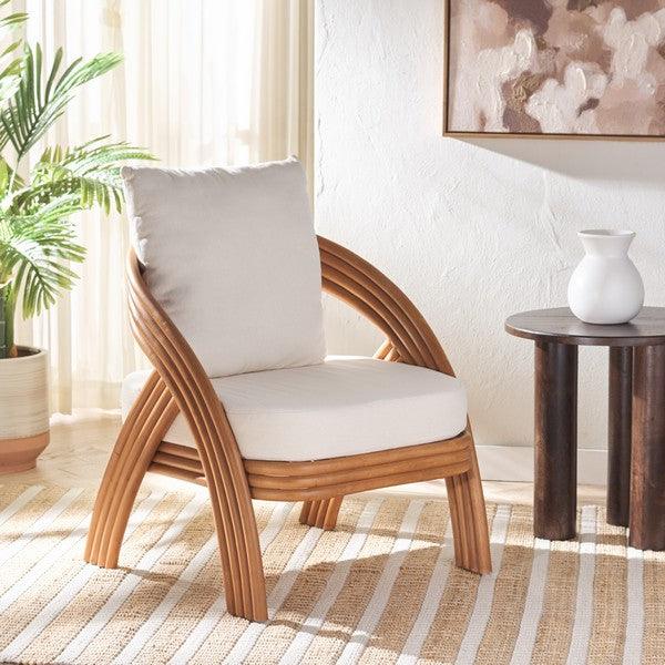 Demarco Rattan Accent Chair in Natural/White with Curved Back