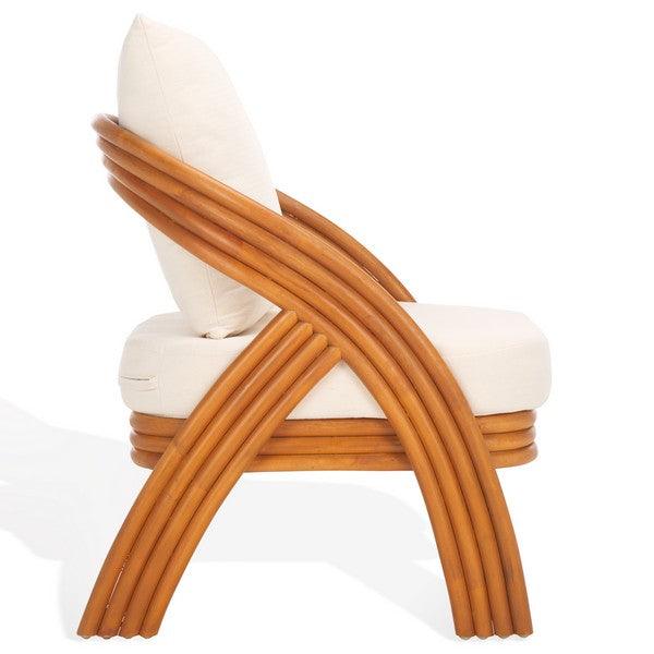 Safavieh Demarco Rattan Accent Chair in Natural/White with Curved Back