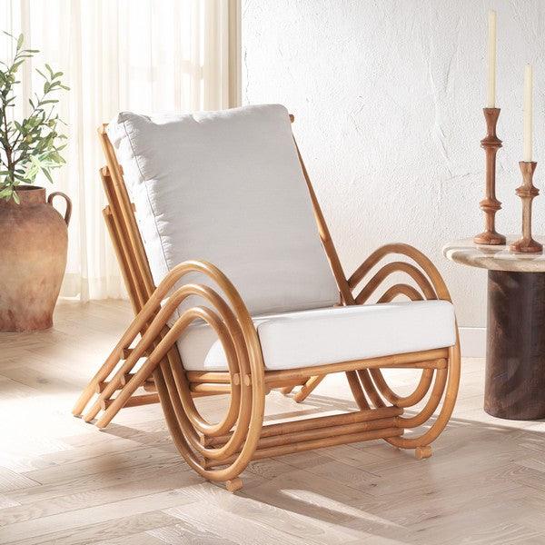 Fernson Rattan Accent Chair in Natural/White with Inclined Back