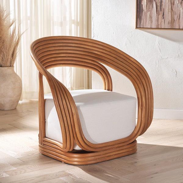 Giorno Rattan Accent Chair in Natural/White with Curved Sculpted Lines