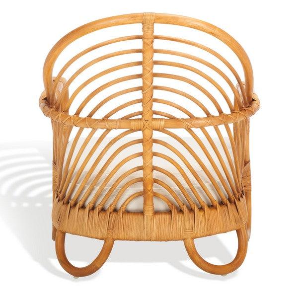 Safavieh Ivybelle Rattan Accent Chair in Natural/White with Curved back and Armrest