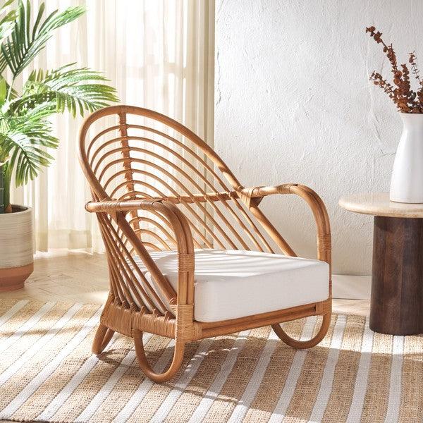 Ivybelle Rattan Accent Chair in Natural/White with Curved back and Armrest