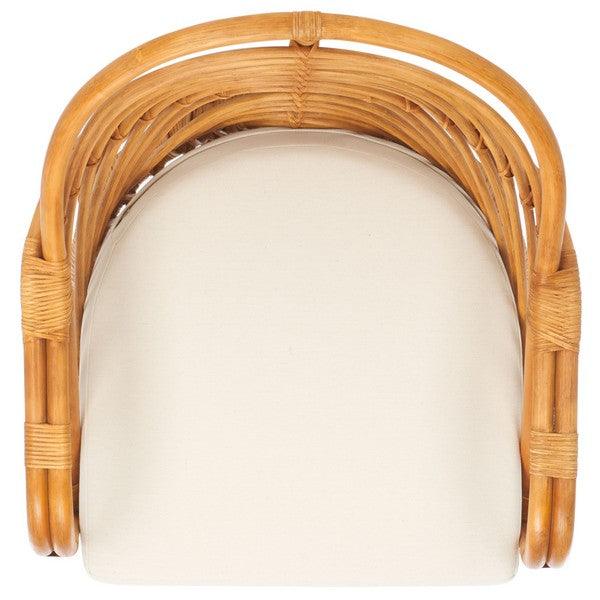 Safavieh Ivybelle Rattan Accent Chair in Natural/White with Curved back and Armrest