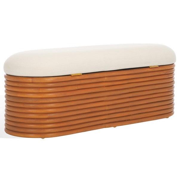 Bayard Rattan Bench in Natural/White with Storage