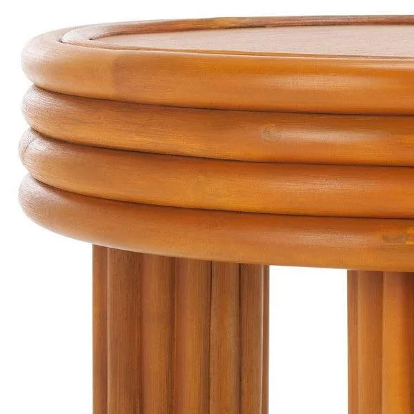 Safavieh Bayard Rattan Accent Table in Natural with Chunky Legs