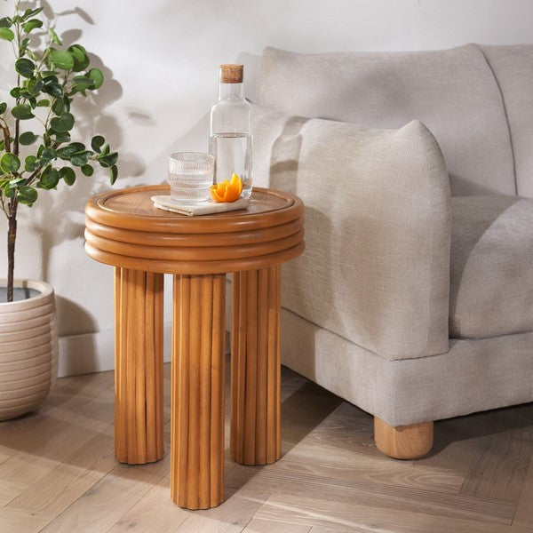 Safavieh Bayard Rattan Accent Table in Natural with Chunky Legs