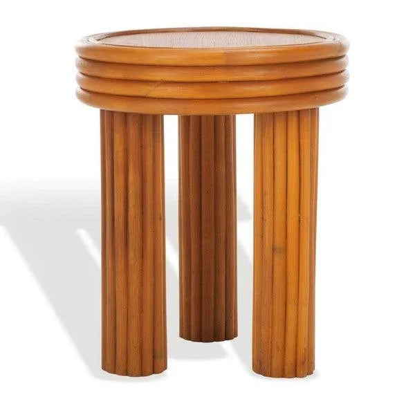 Safavieh Bayard Rattan Accent Table in Natural with Chunky Legs