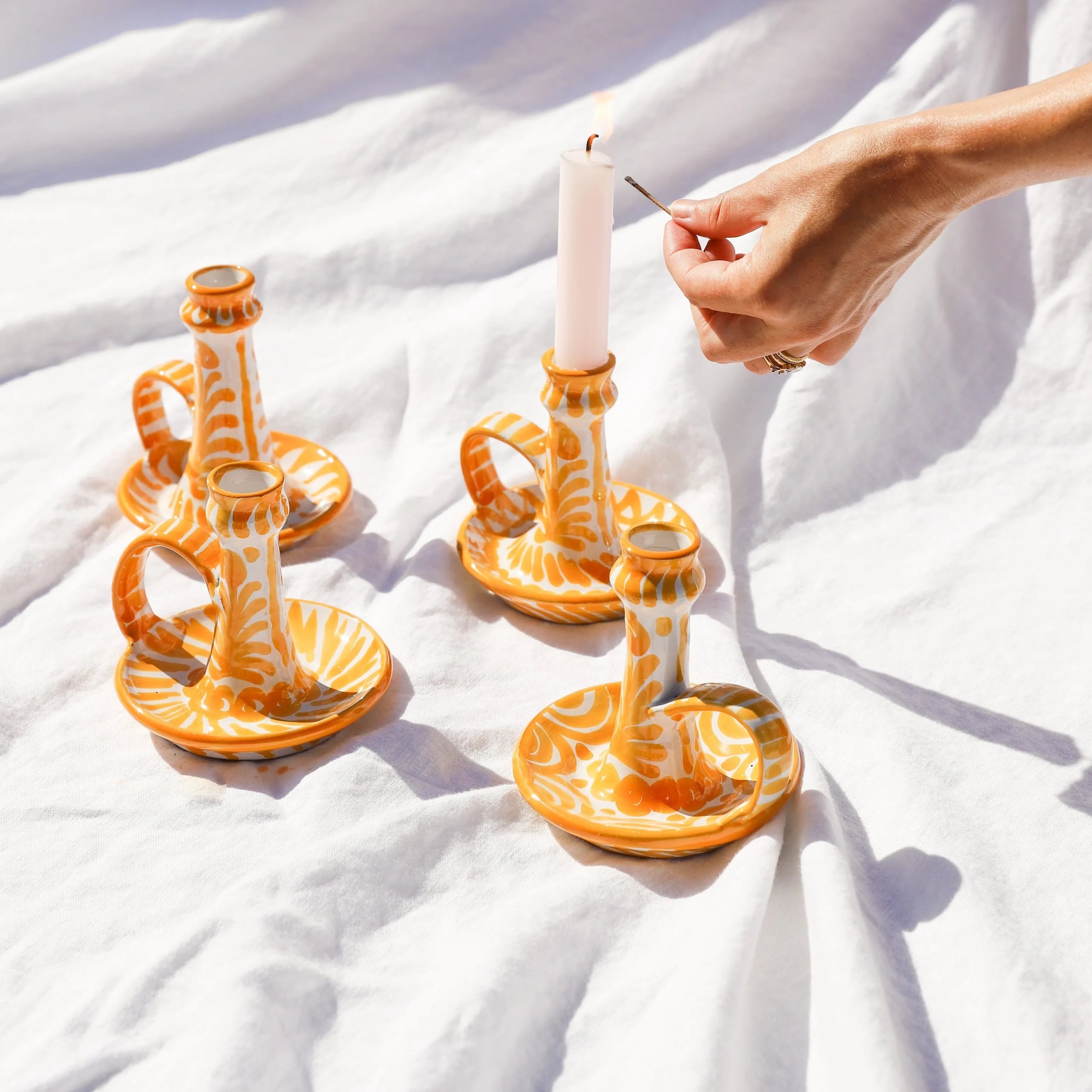 Candlestick with hand painted designs