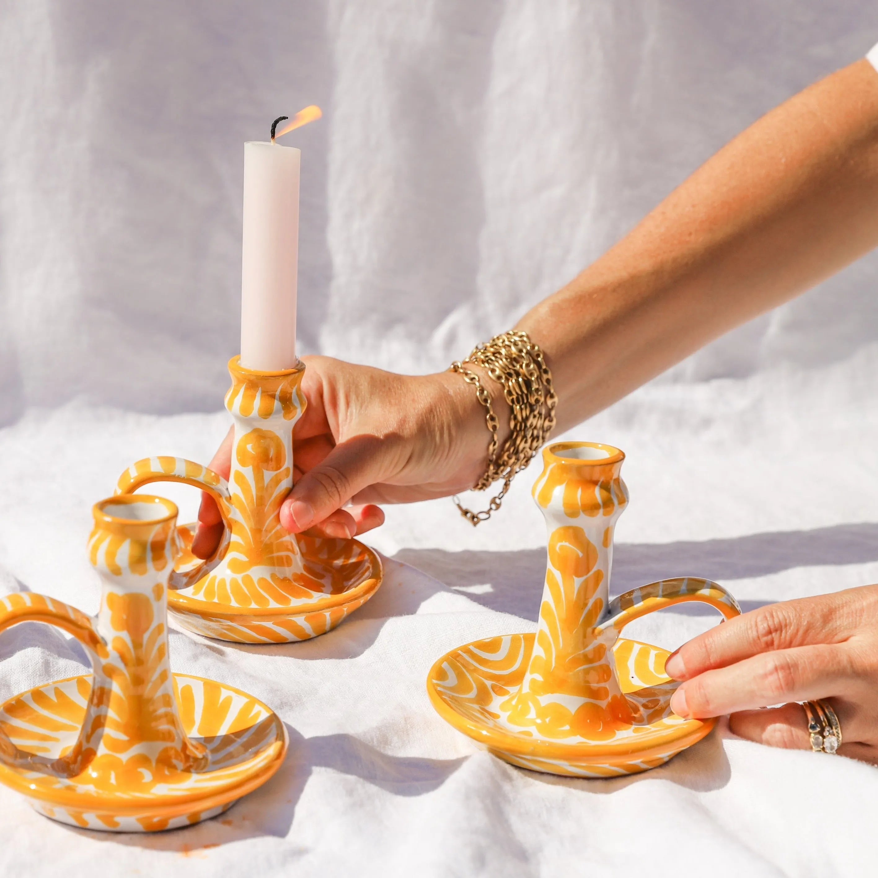 Candlestick with hand painted designs