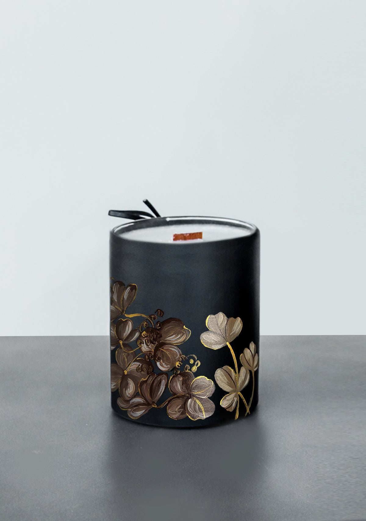 Coffee Flowers Black Candle