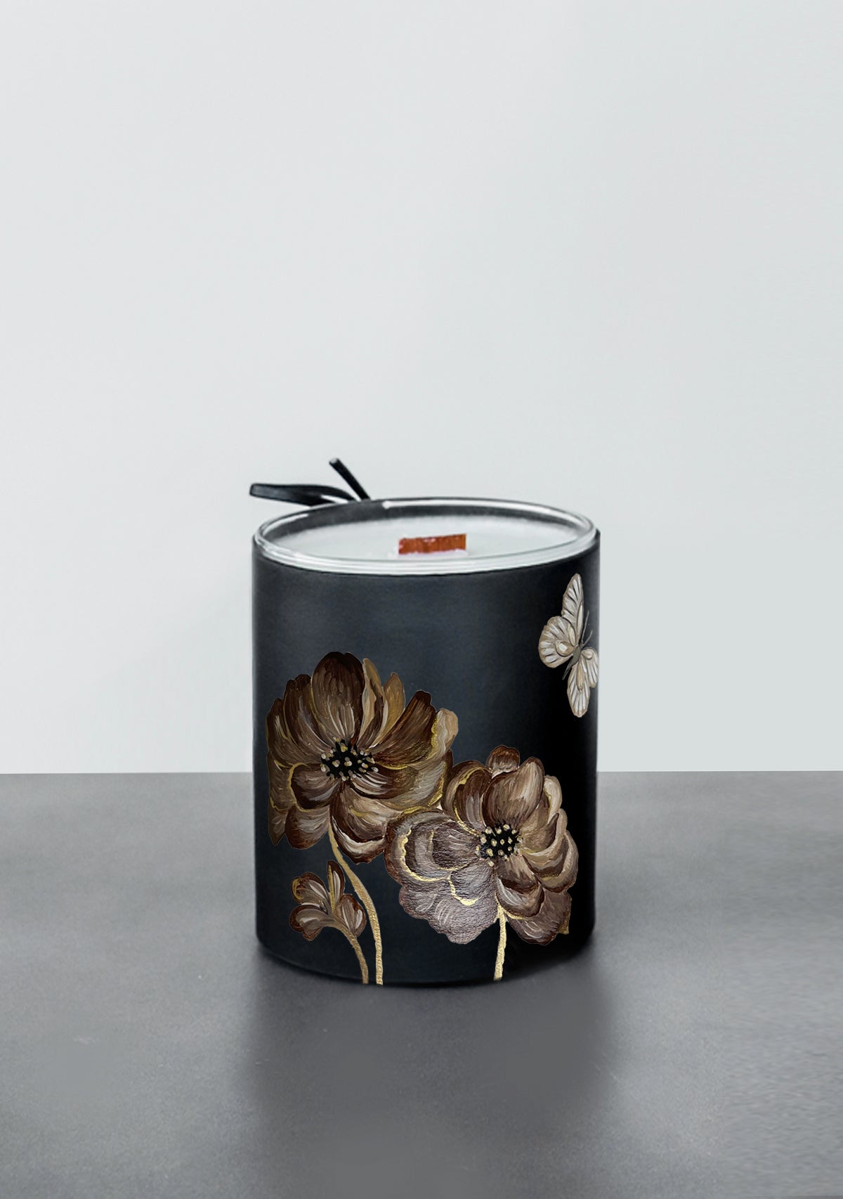 Coffee Flowers Black Candle