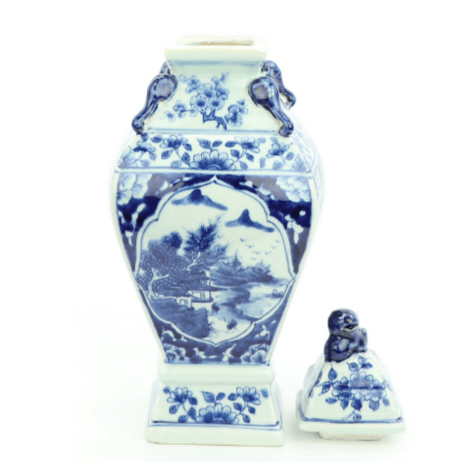 Scalloped Ginger Jar with Village Scene