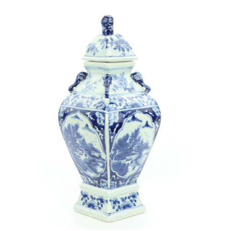 Scalloped Ginger Jar with Village Scene