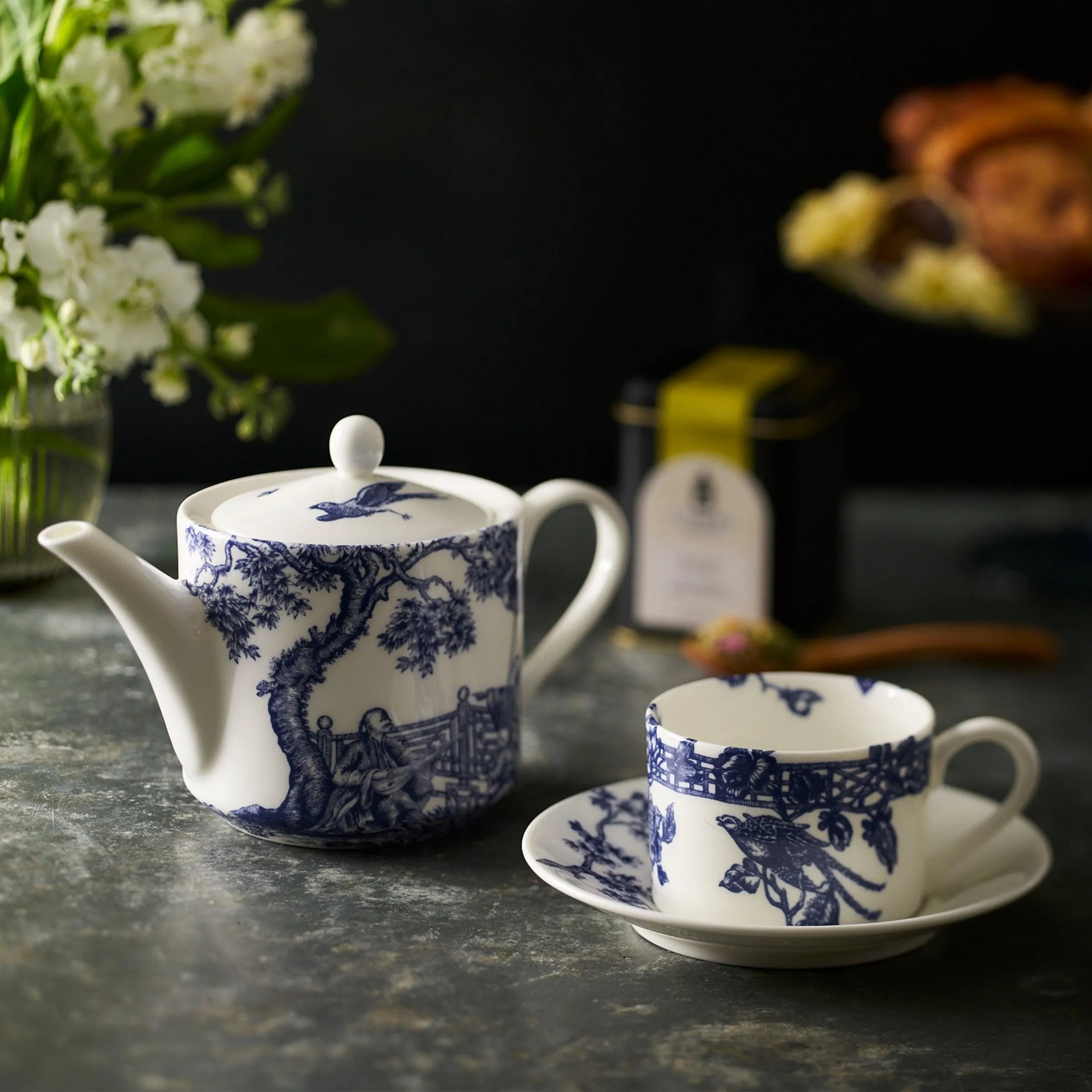 Caskata Wholesale Chinoiserie Toile Cups & Saucers, Set of 2