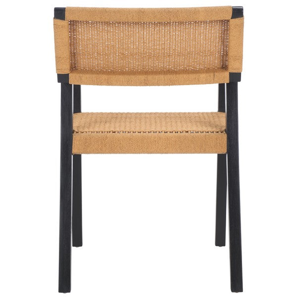 Jolene Mahogany Wood Dining Chair in Black/Natural with Woven Rope