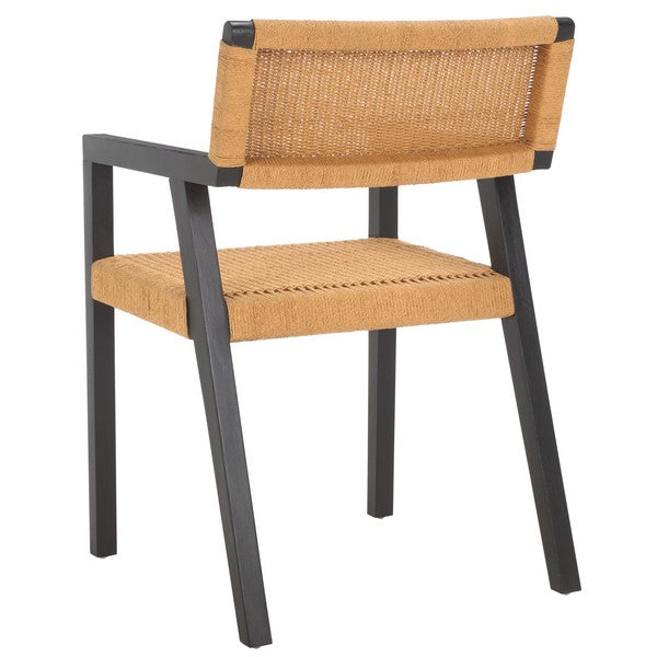 Jolene Mahogany Wood Dining Chair in Black/Natural with Woven Rope