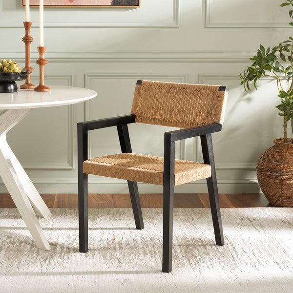 Jolene Mahogany Wood Dining Chair in Black/Natural with Woven Rope