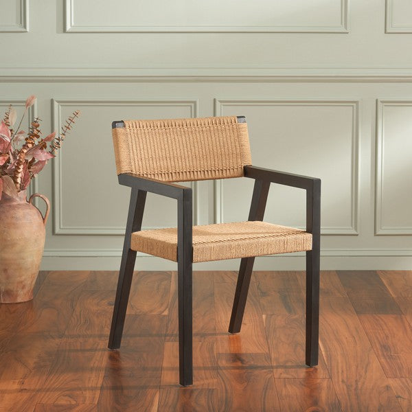 Jolene Mahogany Wood Dining Chair in Black/Natural with Woven Rope