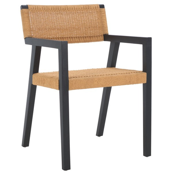 Jolene Mahogany Wood Dining Chair in Black/Natural with Woven Rope