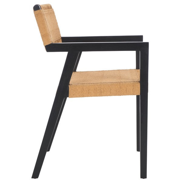 Jolene Mahogany Wood Dining Chair in Black/Natural with Woven Rope