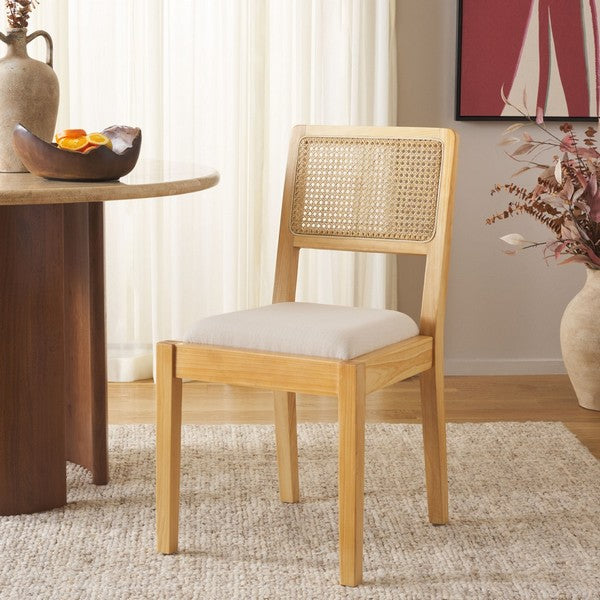 Suzetta Rattan Dining Chair in Natural/White with Cushion