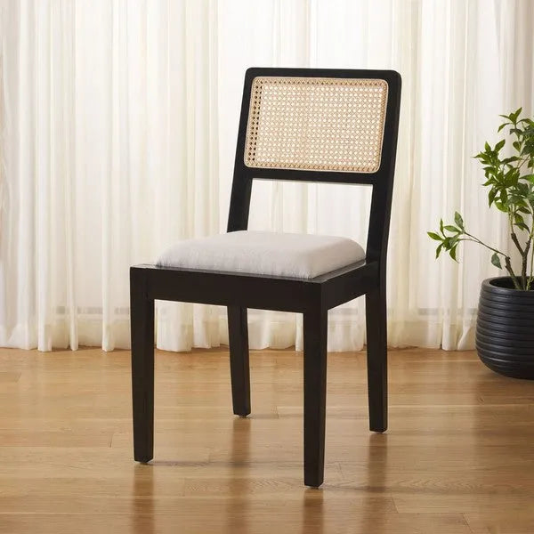 Suzetta Rattan Dining Chair in Black/White with Cushion