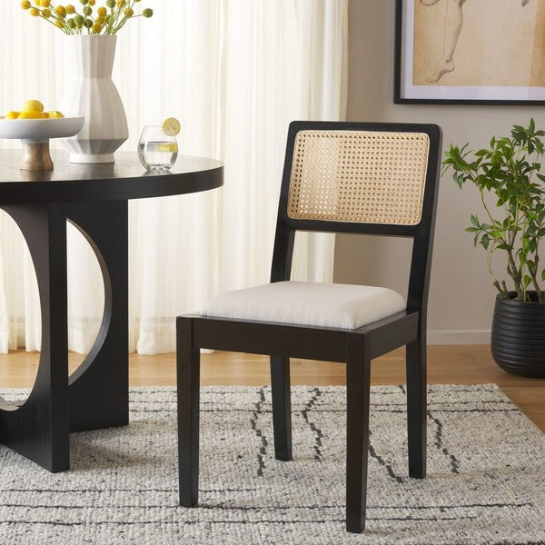 Suzetta Rattan Dining Chair in Black/White with Cushion