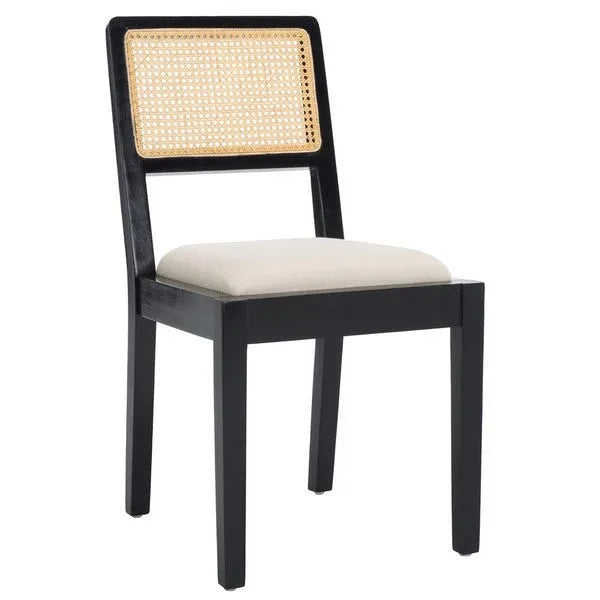 Suzetta Rattan Dining Chair in Black/White with Cushion