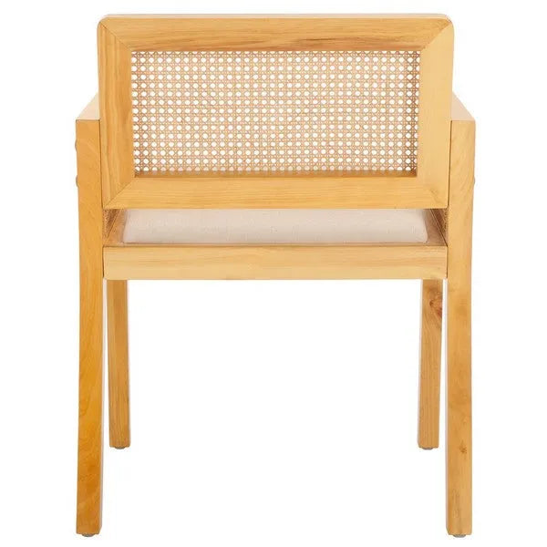 Patrina Rattan Armed Dining Chair in Natural/White with Cushion