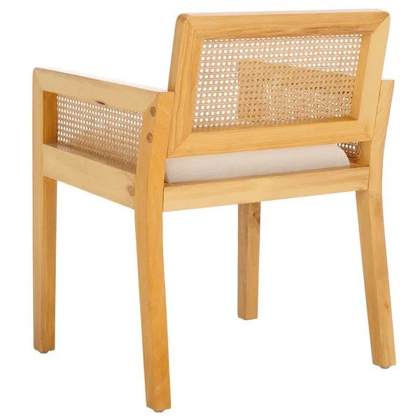 Patrina Rattan Armed Dining Chair in Natural/White with Cushion