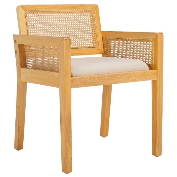 Patrina Rattan Armed Dining Chair in Natural/White with Cushion