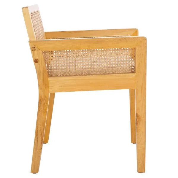 Patrina Rattan Armed Dining Chair in Natural/White with Cushion